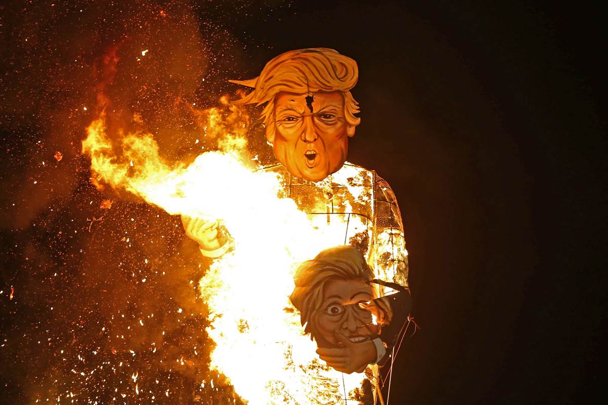 Giant Donald Trump Effigy Burned For British Bonfire Night