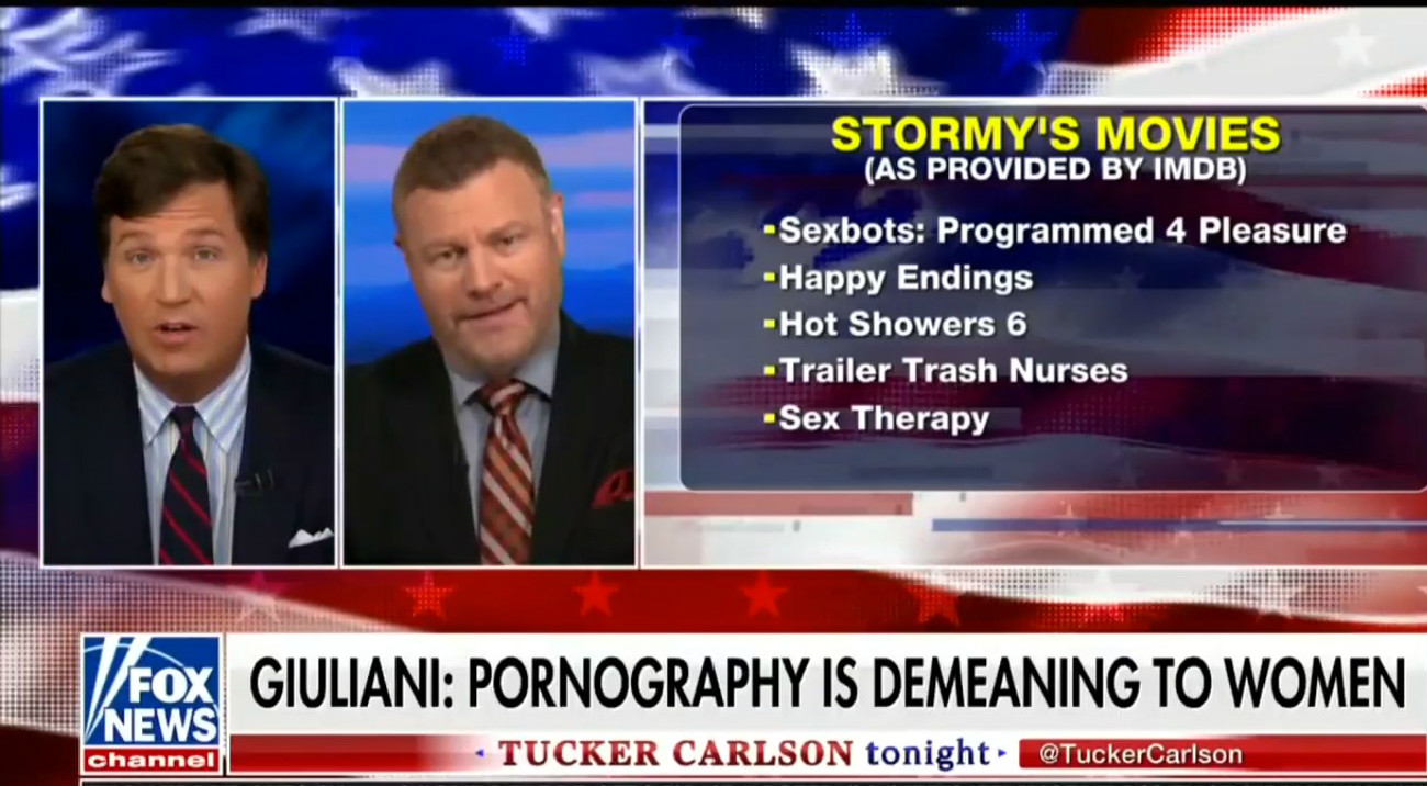 Tucker Carlson And Mark Steyn Cackle With Delight As They Slut-Shame Stormy Daniels