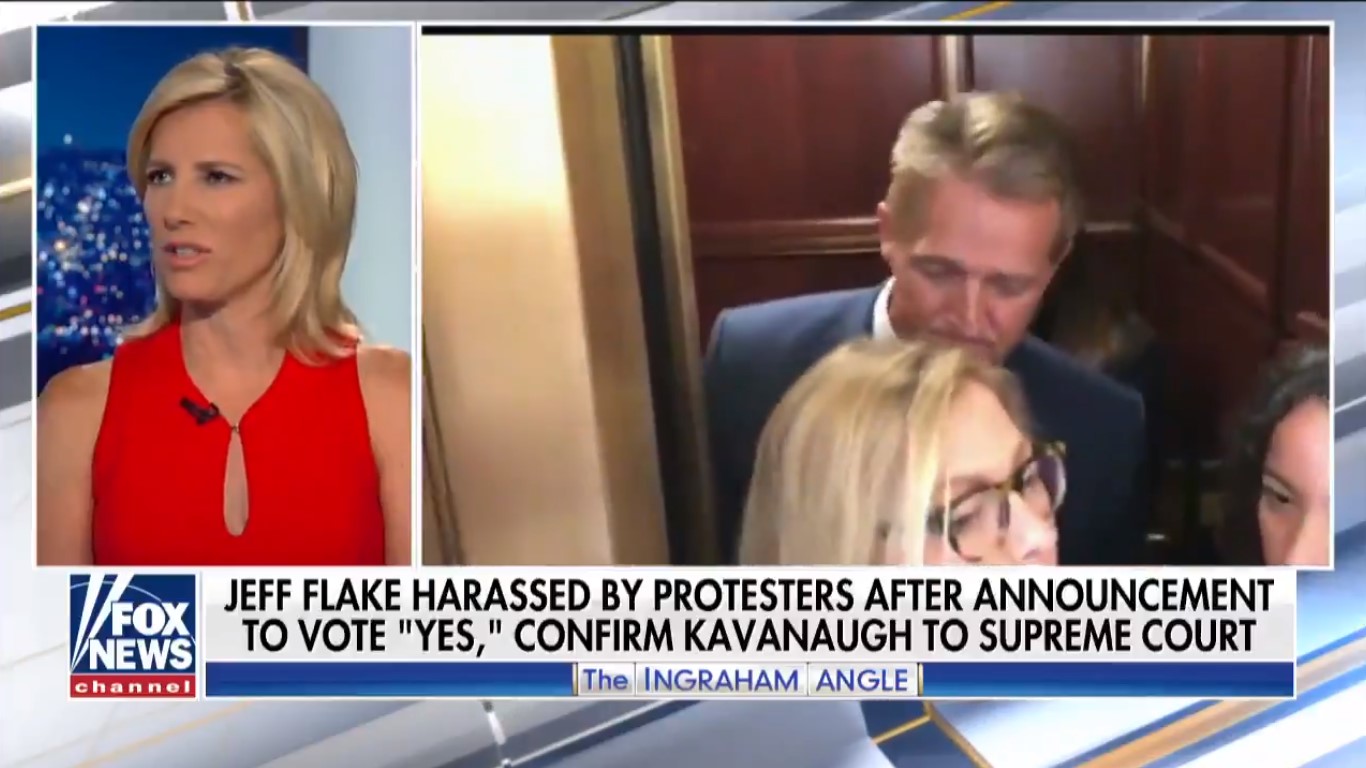 Laura Ingraham Mocks Sexual Assault Survivors Who Confronted Jeff Flake: ‘Look At Me! Look At Me!’