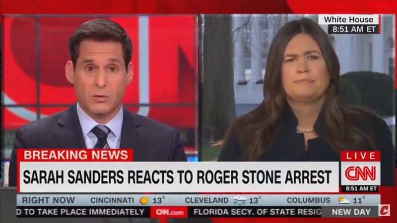 Sarah Sanders Asks CNN If They’re ‘Guilty Of Collusion’ After Roger Stone Is Arrested