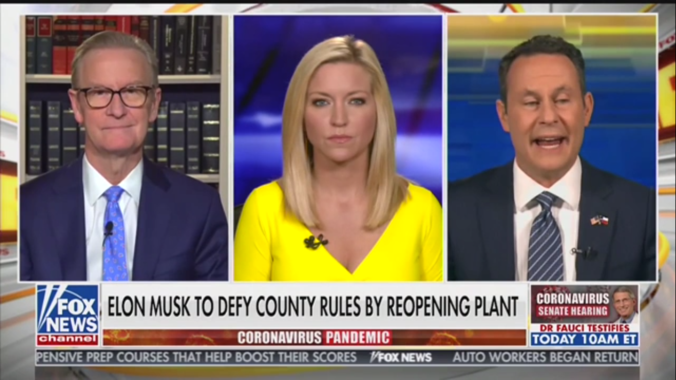 Fox’s Brian Kilmeade on Elon Musk Reopening Factory: “Mr. Tesla Is Upset”