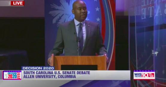 Jaime Harrison Puts Up Plexiglass Barrier During Debate with Lindsey Graham