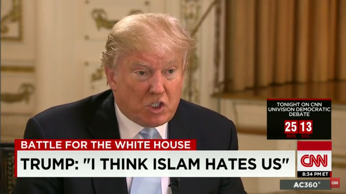 “I Think Islam Hates Us” Trump Tells Anderson Cooper That Entire Religion Hates America