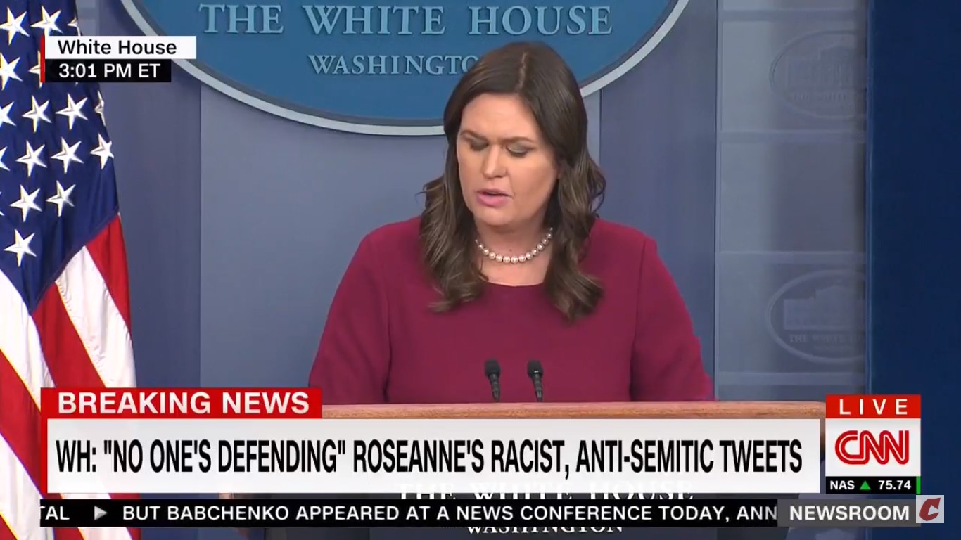 Sarah Sanders Uses Question About Roseanne To Read Off List Of Trump’s Media Grievances