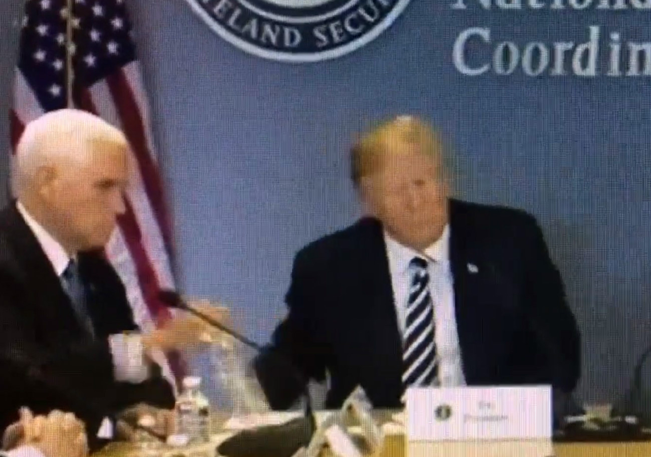 Watch Mike Pence Follow Suit Right After Trump Inexplicably Places His Water Bottle On Floor