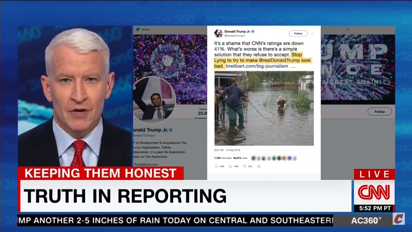 Anderson Cooper Fires Back At Don Jr For ‘Tweeting Lies’ About CNN’s Hurricane Coverage