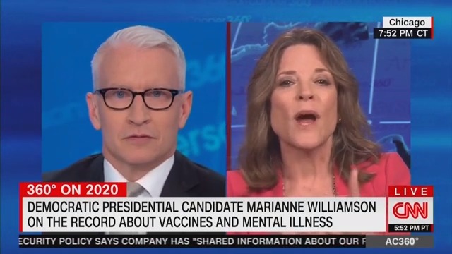 Anderson Cooper Brings Receipts, Grills Marianne Williamson on Antidepressants and Mental Illness