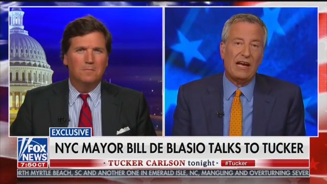 Bill de Blasio Begs for Campaign Money While Appearing on Tucker Carlson’s Show