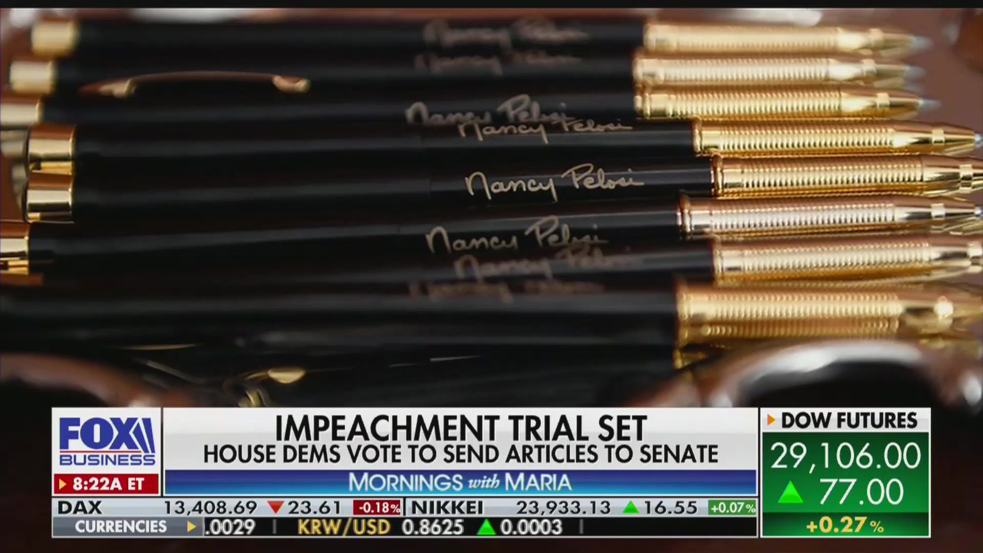 Fox’s Maria Bartiromo Compares Pelosi’s Impeachment Pens to ‘Bullet Cases’