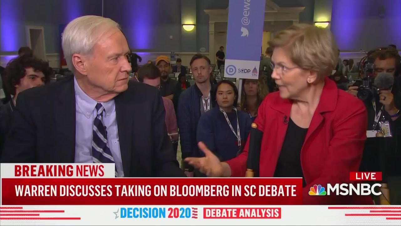 Chris Matthews Presses Elizabeth Warren: Why Do You Believe a Woman Over Bloomberg? ‘Why Would He Lie?’