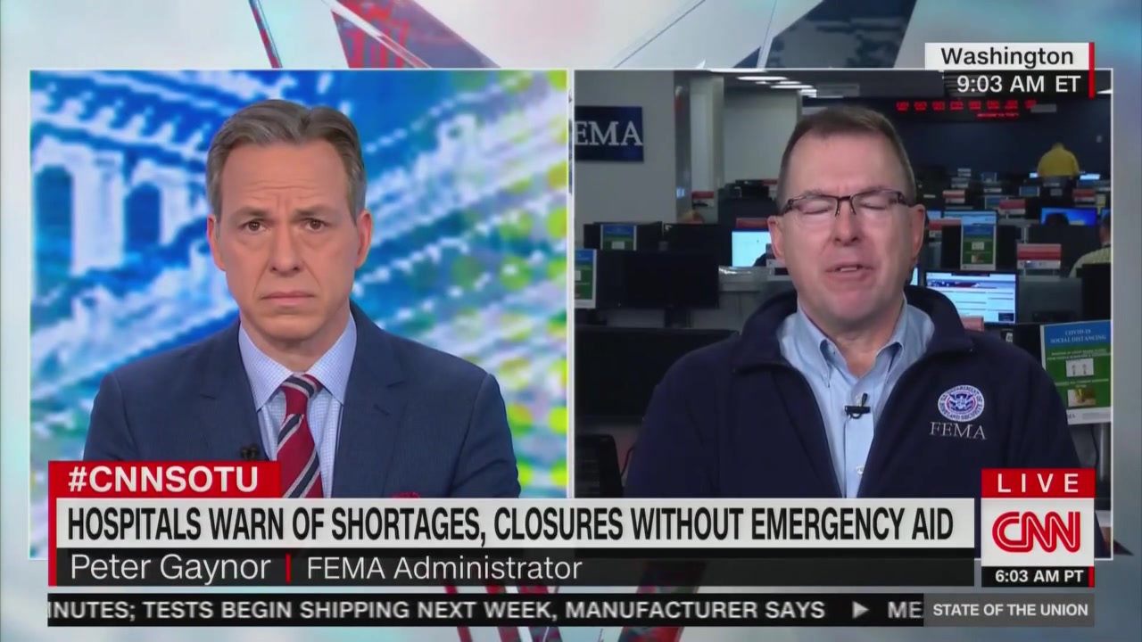 Tapper Confronts FEMA Chief on Shortage of Medical Supplies: This ‘Doesn’t Fill People With Confidence’