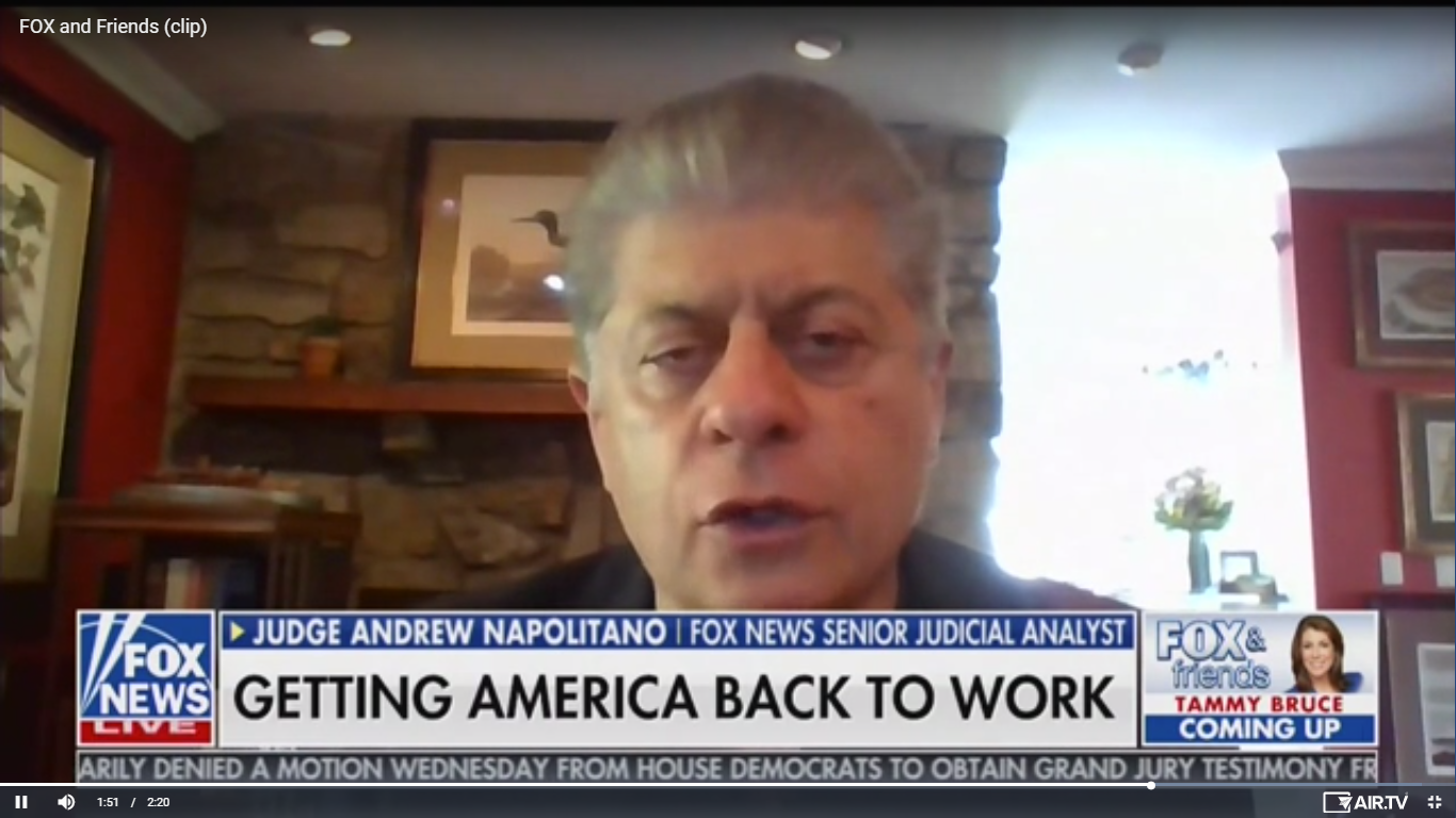 Fox’s Andrew Napolitano: What If Masks Don’t Protect Us from Coronavirus?
